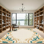 Golden Teal Floral Swirl Medallion Rug