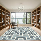 Geometric Maze Blue and Cream Rug