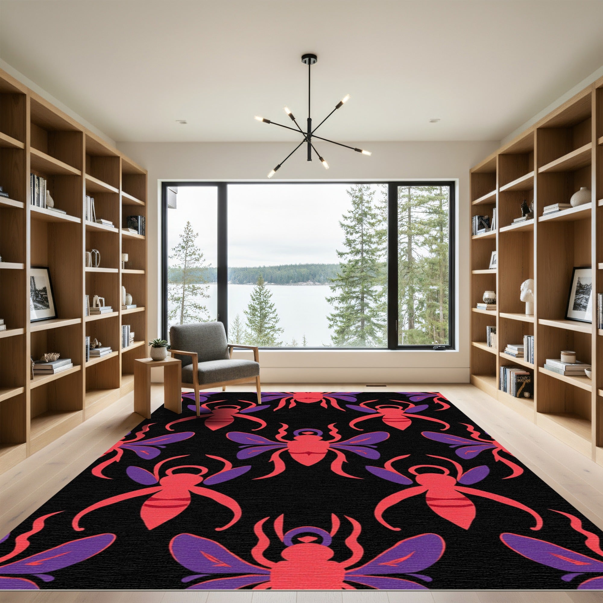 Red Purple Insect Repeat Rug