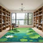 White Lotus Pond Dragonfly Scene Rug