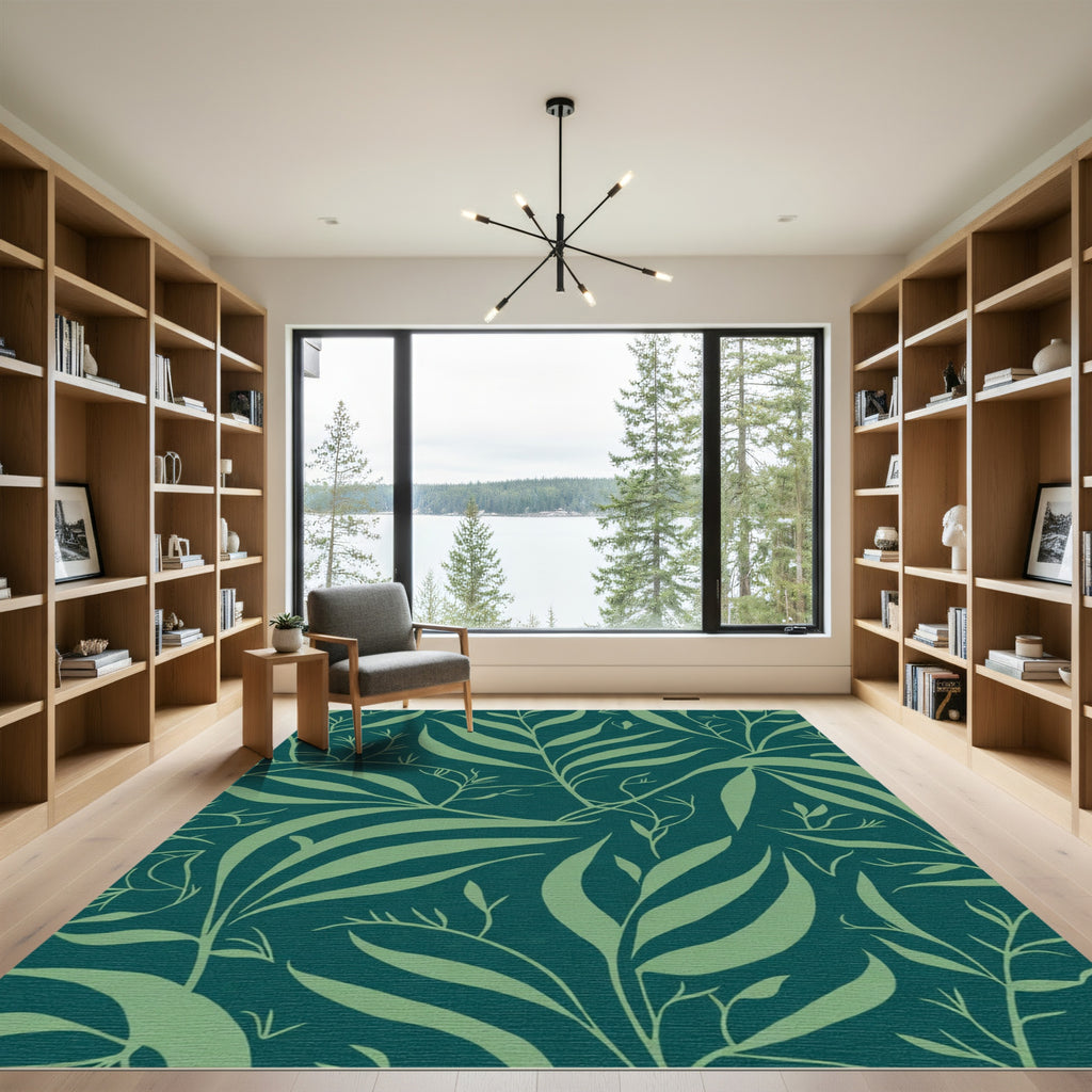 Deep Teal Leafy Vine Serenity Rug