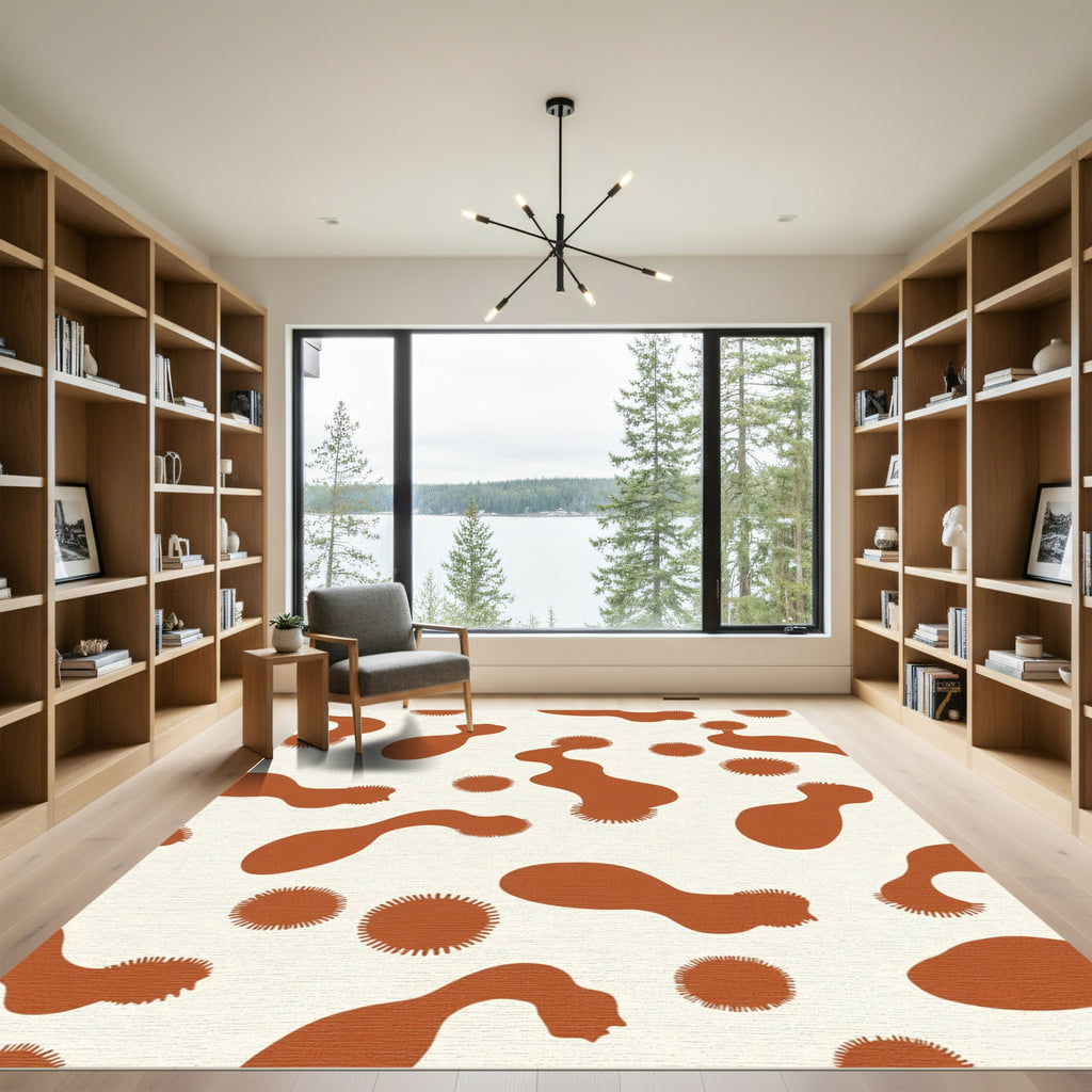 Terracotta Amorphous Splatter Round Rug