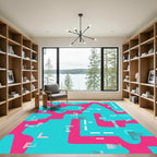 Circuit Board Pink Teal Abstract Lines Rug
