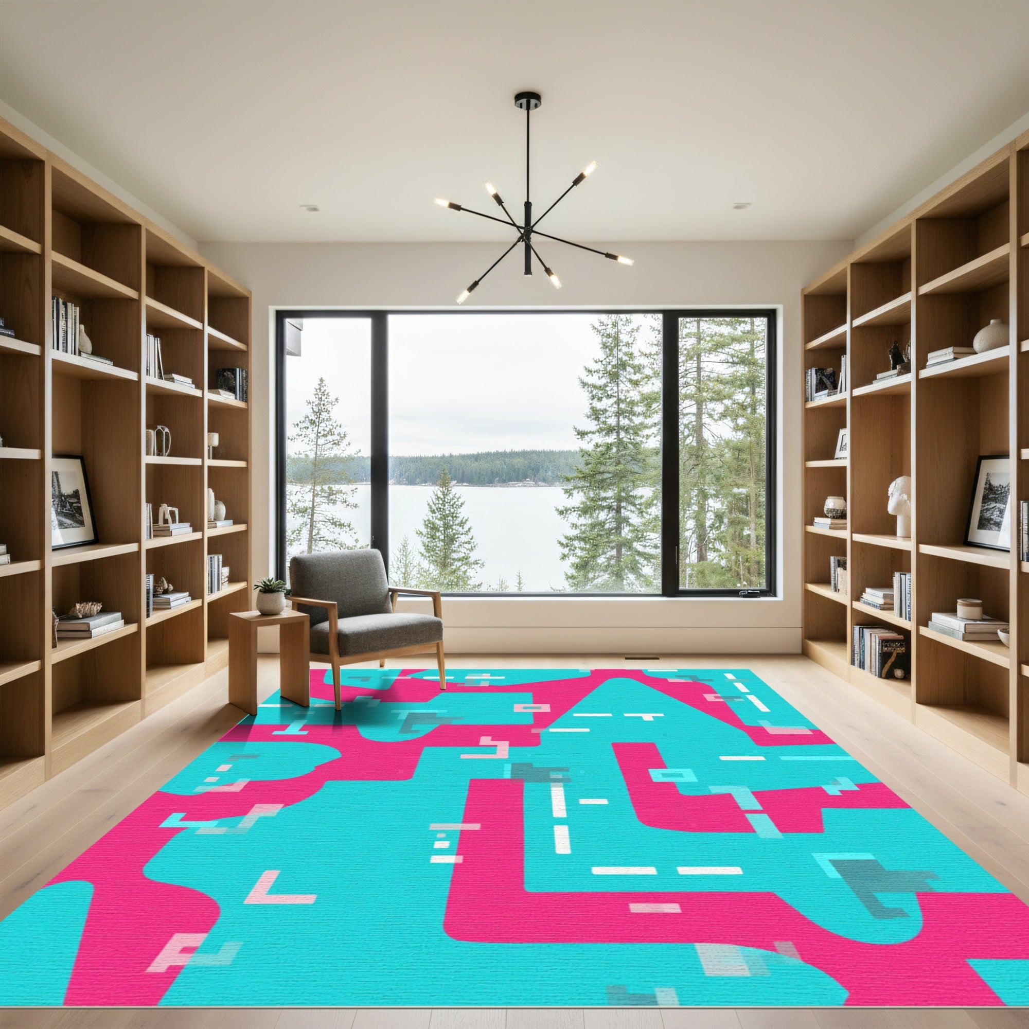 Circuit Board Pink Teal Abstract Lines Rug
