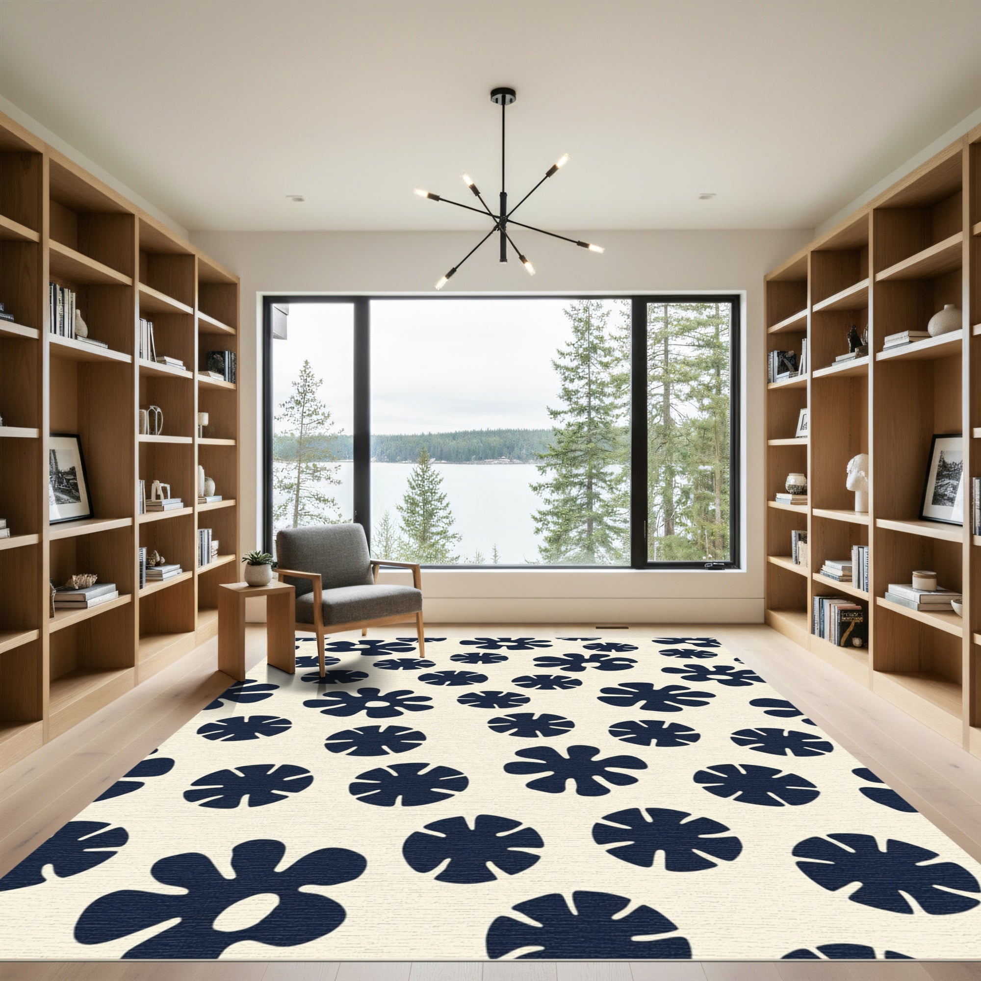 Navy Blossom Cream Field Rug