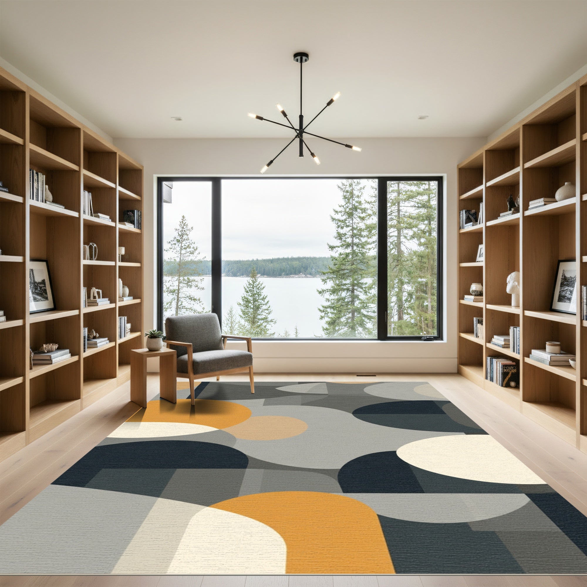 Modern Abstract Geometric Amber Circles Rug