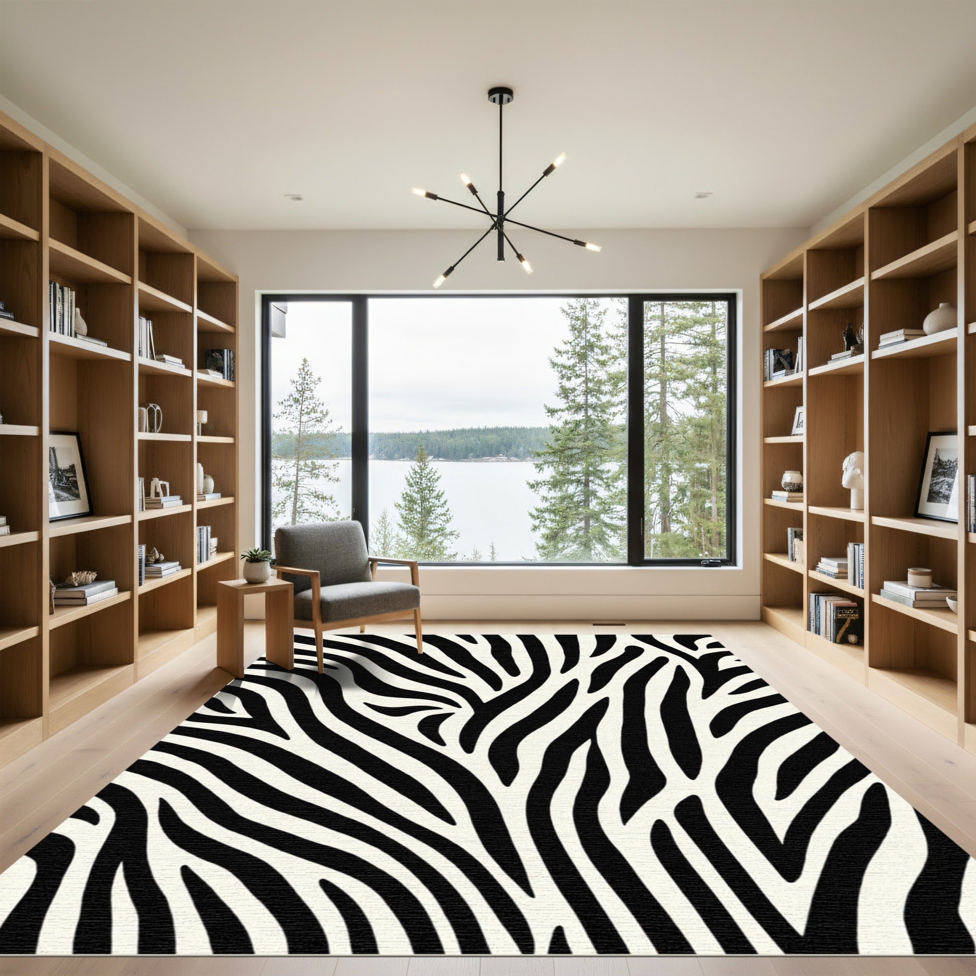 Monochrome Wavy Streak Abstract Rug