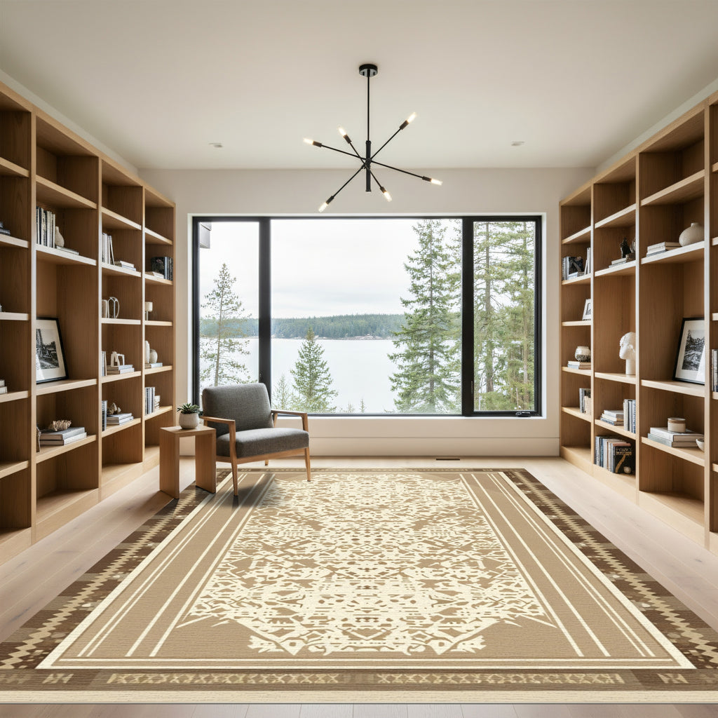 Earthy Geometric Medallion Symmetrical Rug