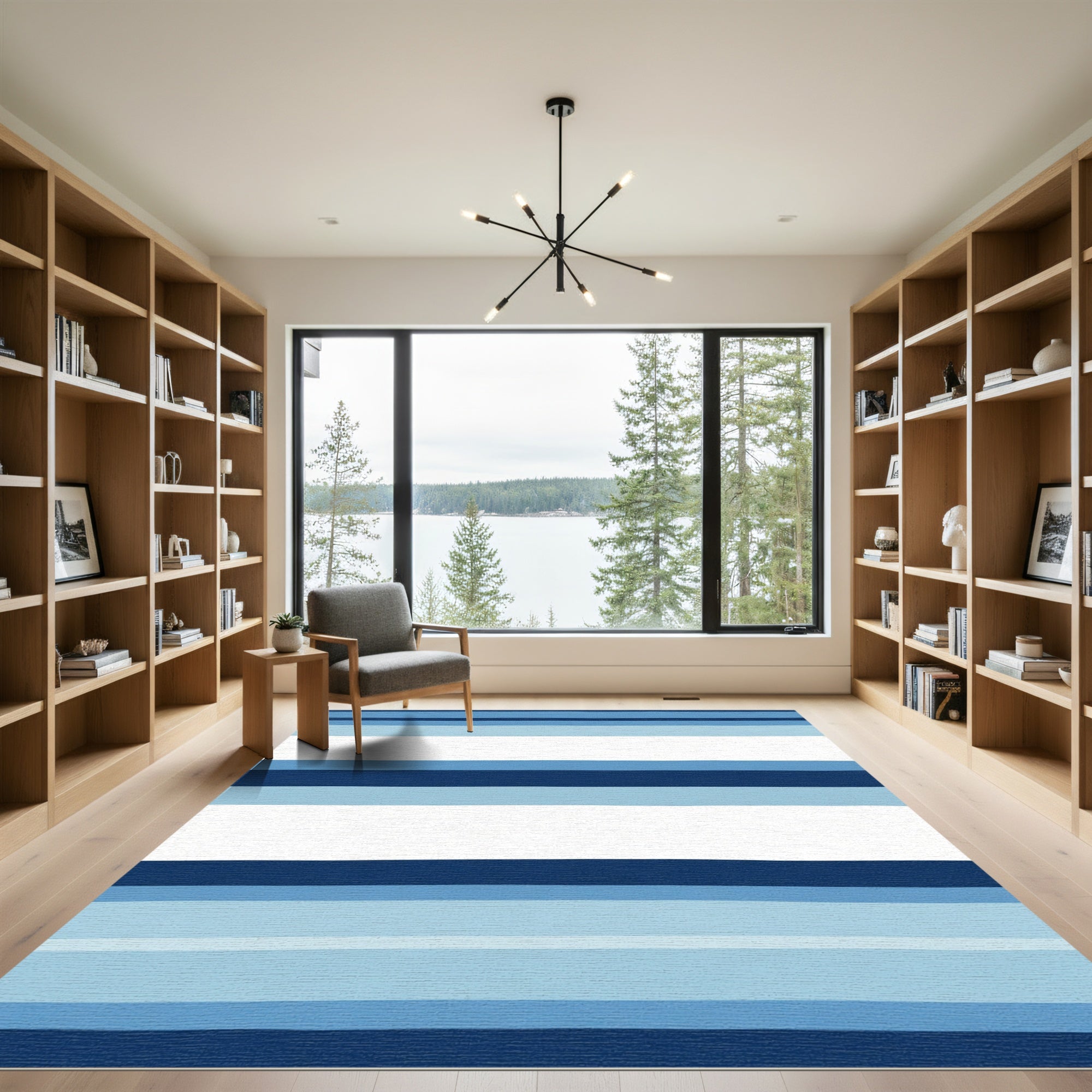 Striped Navy Blue Sky Palette Rug