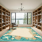 Coastal Seashell Mosaic Border Rug