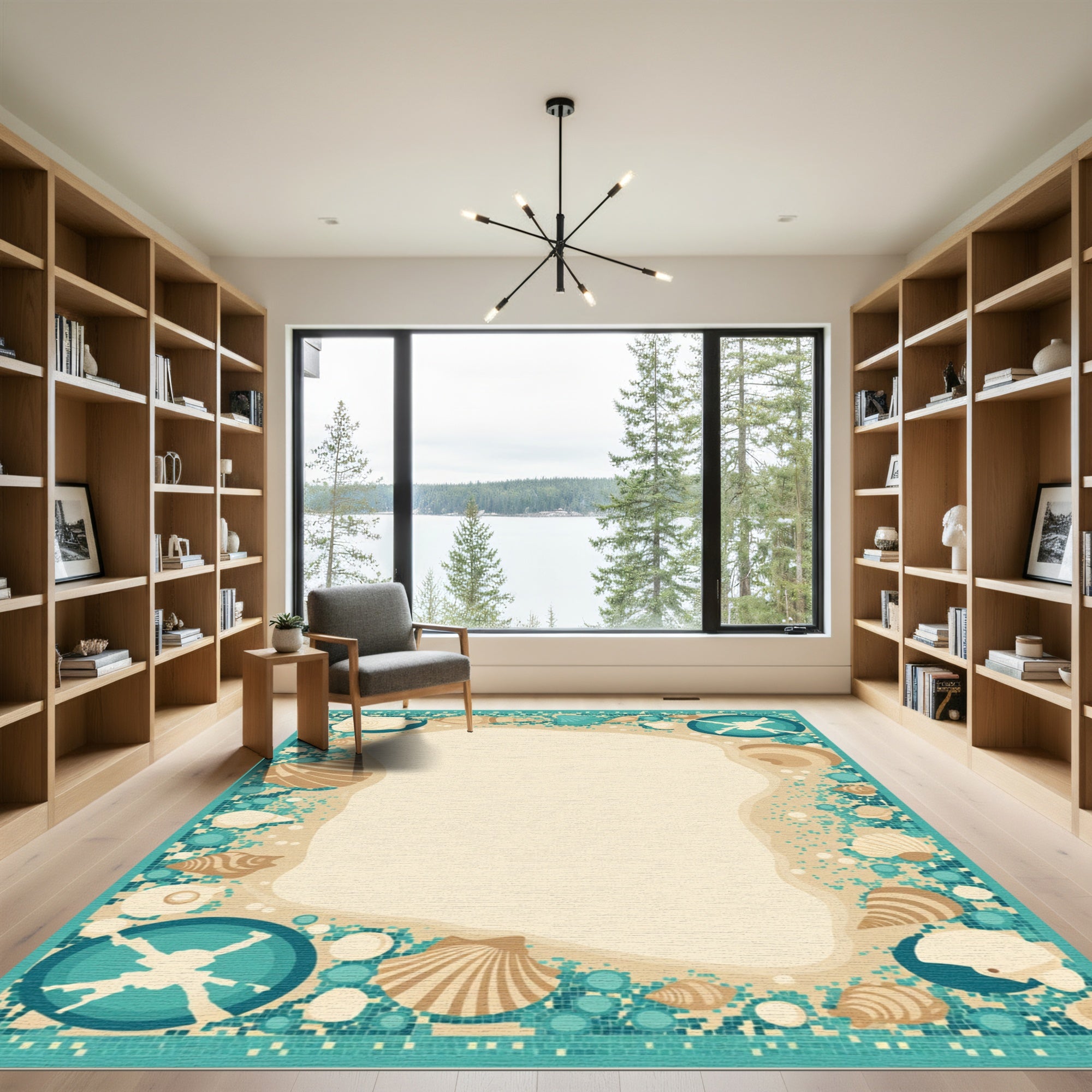 Coastal Seashell Mosaic Border Rug