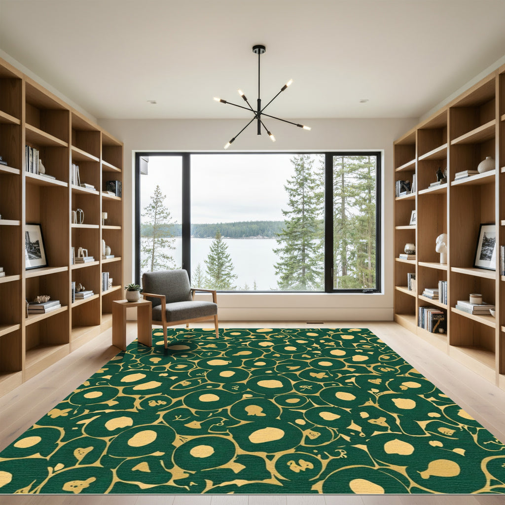 Emerald Gold Amorphous Circles Rug