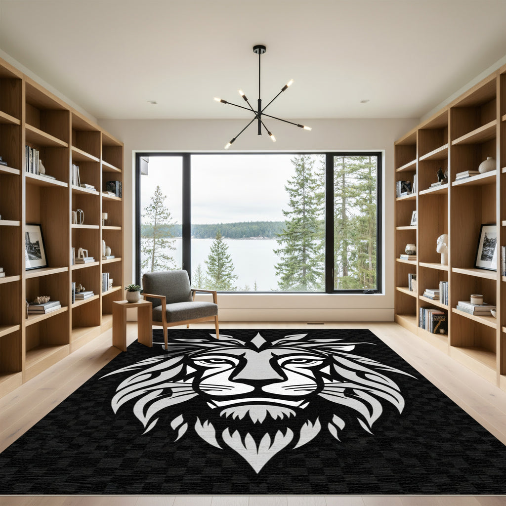 Bold Silver Lion Head Fierce Mane Rug