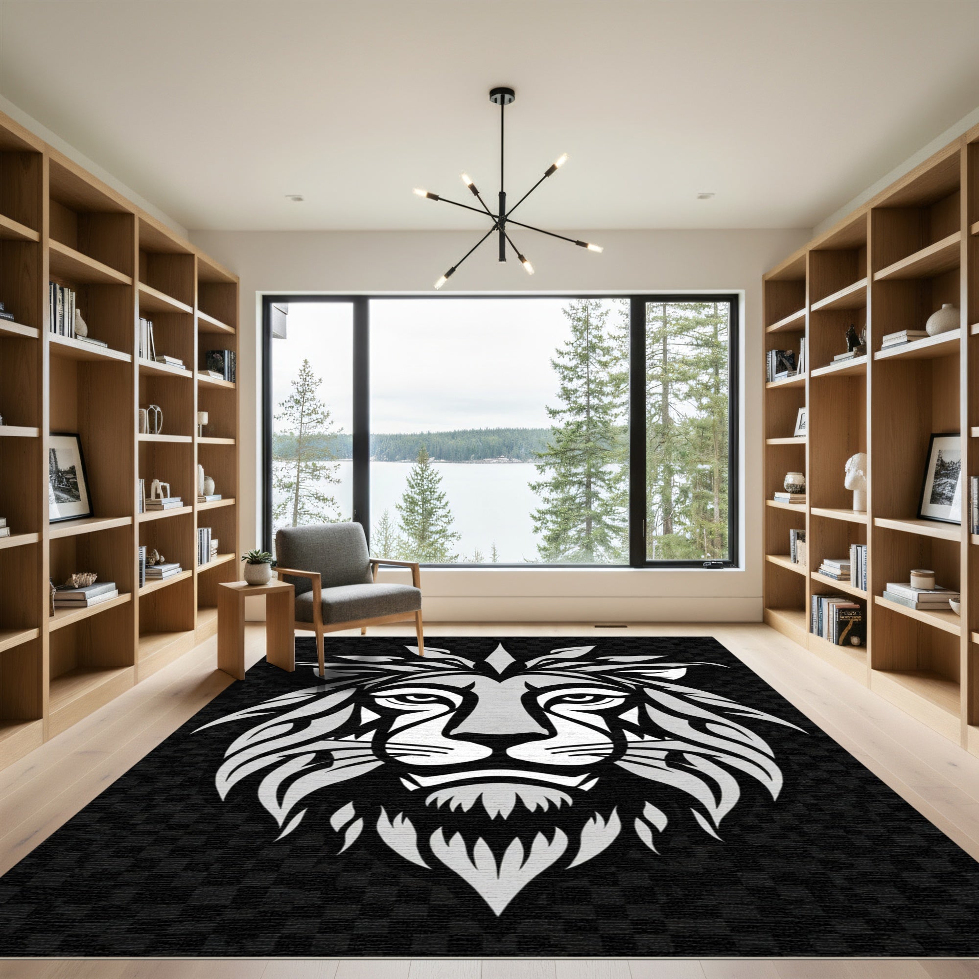 Bold Silver Lion Head Fierce Mane Rug