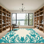 Teal Floral Bunny Border Rug
