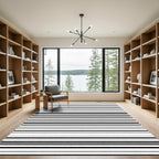 Black White Wide Thin Stripe Rug