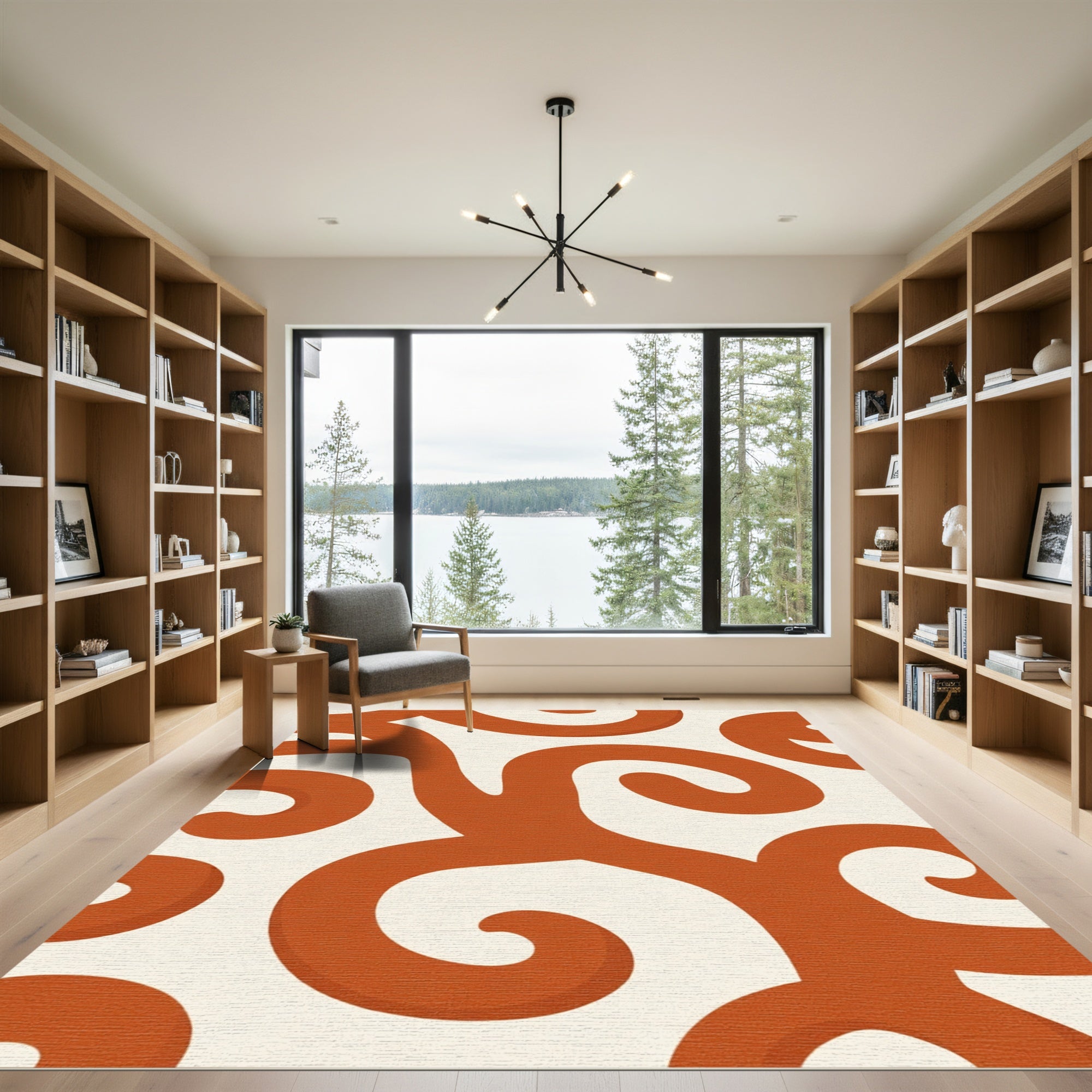 Terracotta Swirl Abstract curves Rug