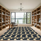 Abstract Cream Black Interlocking Shape Rug