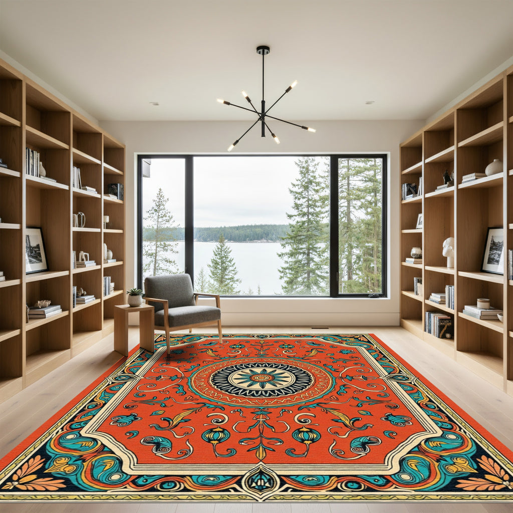 Vibrant Red Floral Medallion Rug