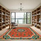 Vibrant Red Floral Medallion Rug