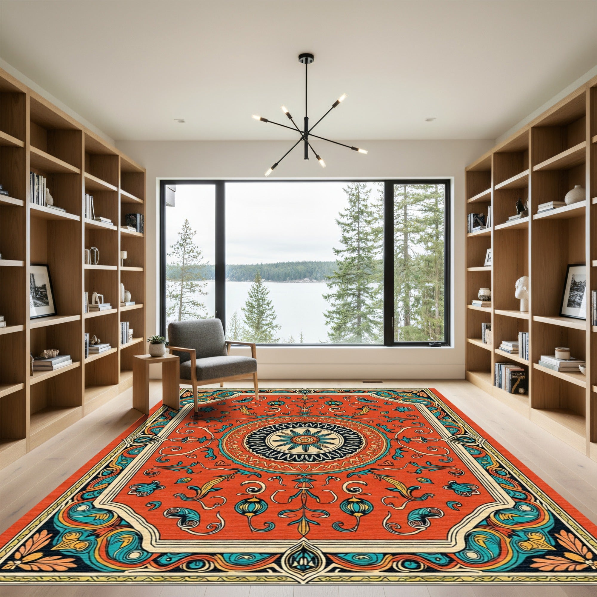 Vibrant Red Floral Medallion Rug