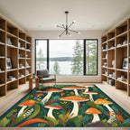 Whimsical Orange Woodland Mushroom Gathering Rug