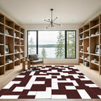 Abstract Dark Brown White Rectangles Rug