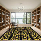 Golden Black Abstract Organic Forms Rug