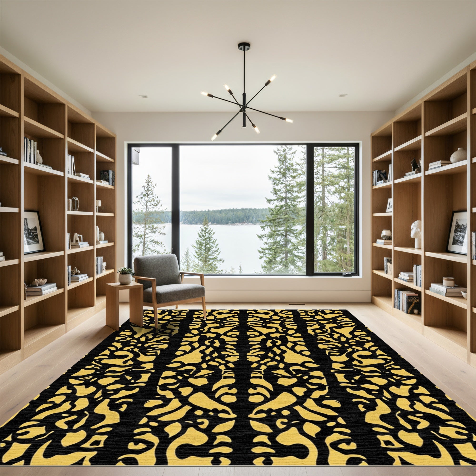 Golden Black Abstract Organic Forms Rug