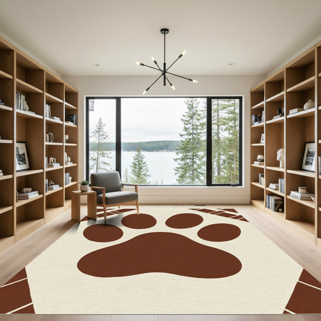 Brown Paw Print Geometric Accent Rug