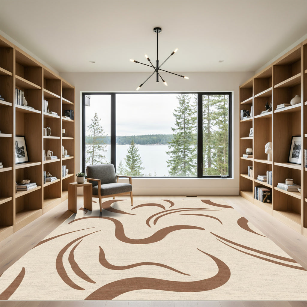 Warm Tan Abstract Swirl Line Rug