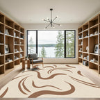 Warm Tan Abstract Swirl Line Rug