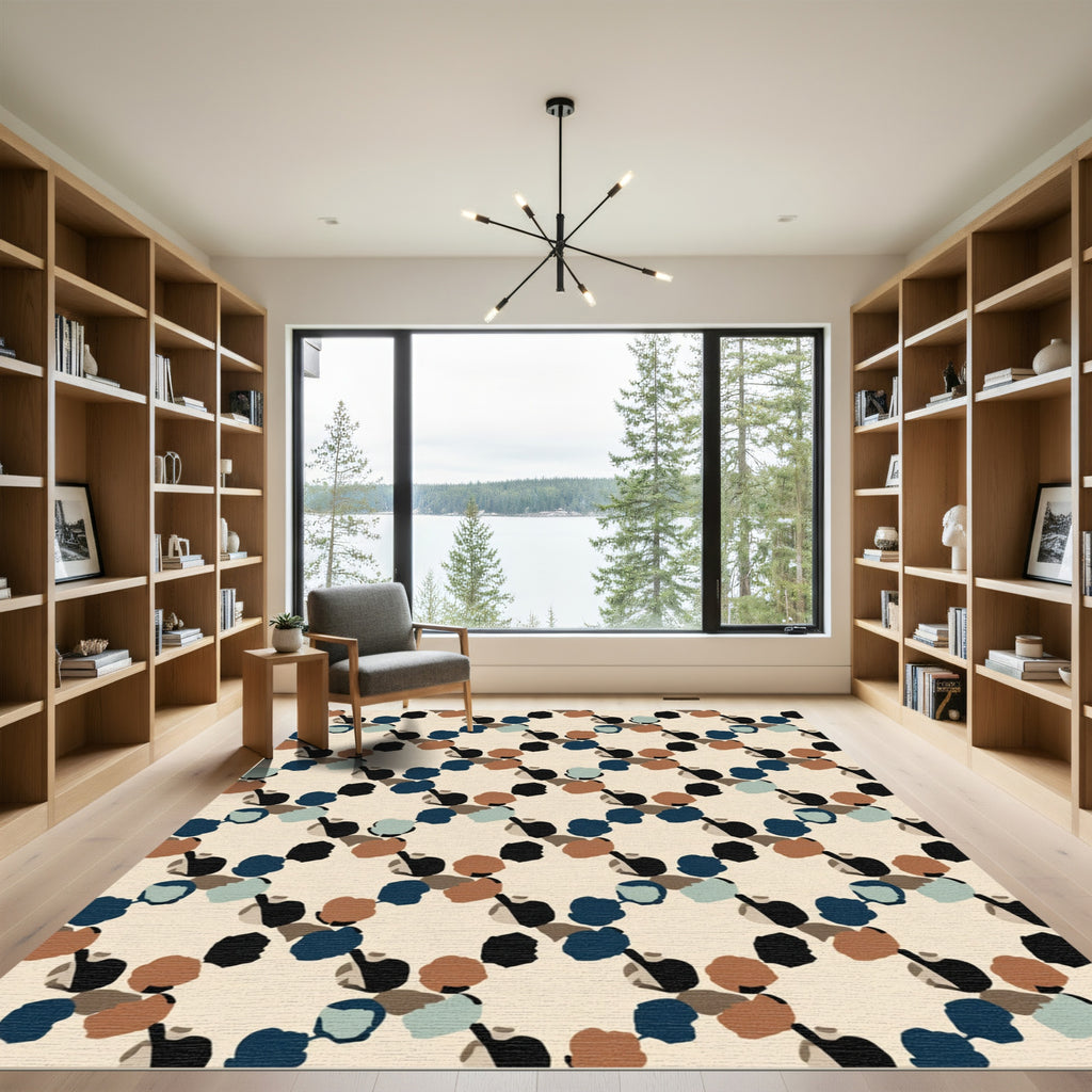 Abstract Indigo Terra Cotta Circles Rug