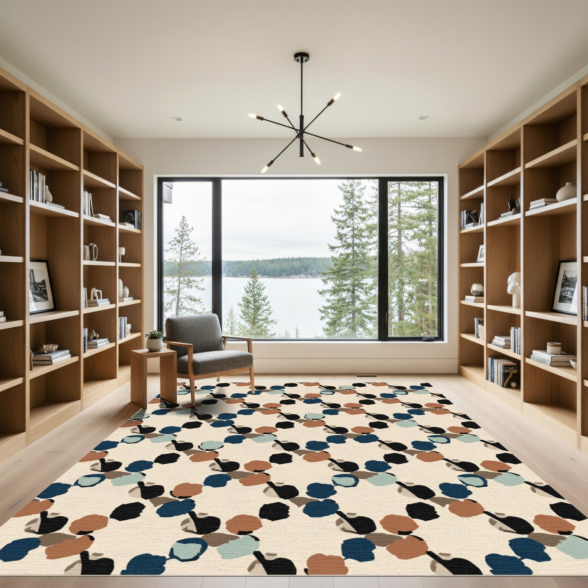 Abstract Indigo Terra Cotta Circles Rug