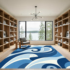 Cool Blue Swirl Abstract Wave Rug