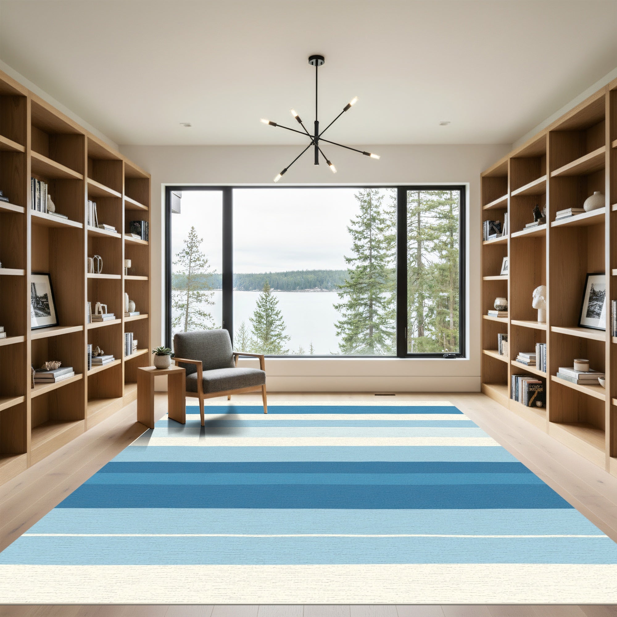 Varying Blue Horizontal Stripe Rug