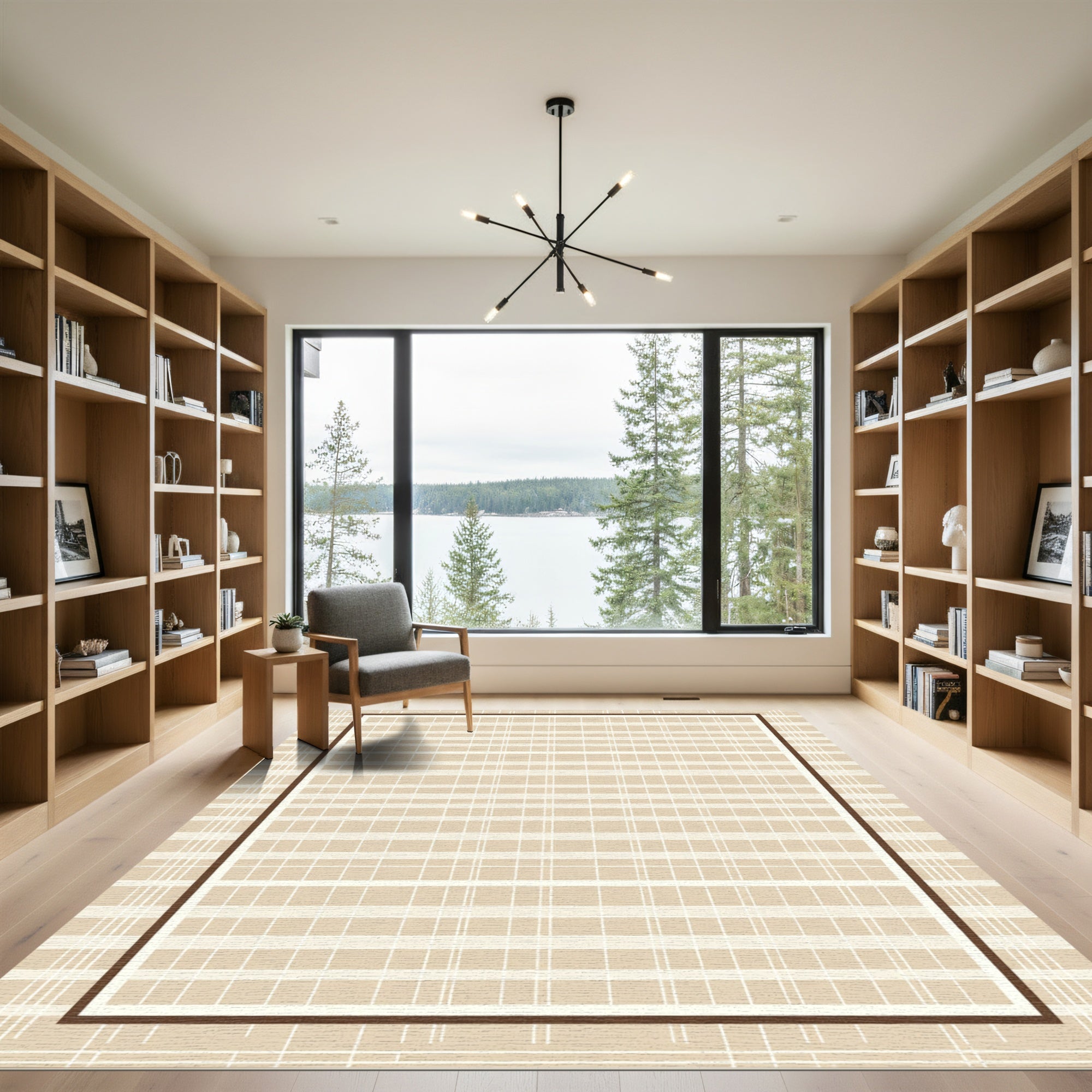 Subtle Beige Checkered Border Rug