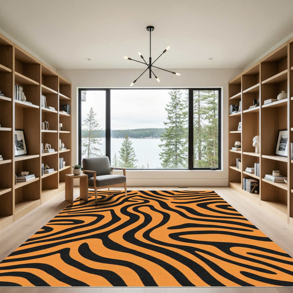 Bold Orange Black Animal Stripe Rug