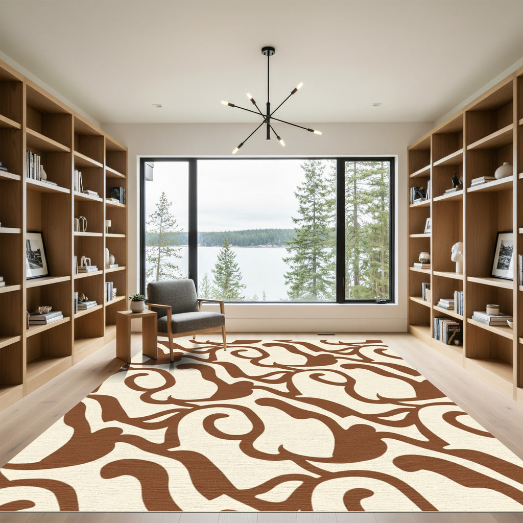 Brown Organic Swirls Cream Rug