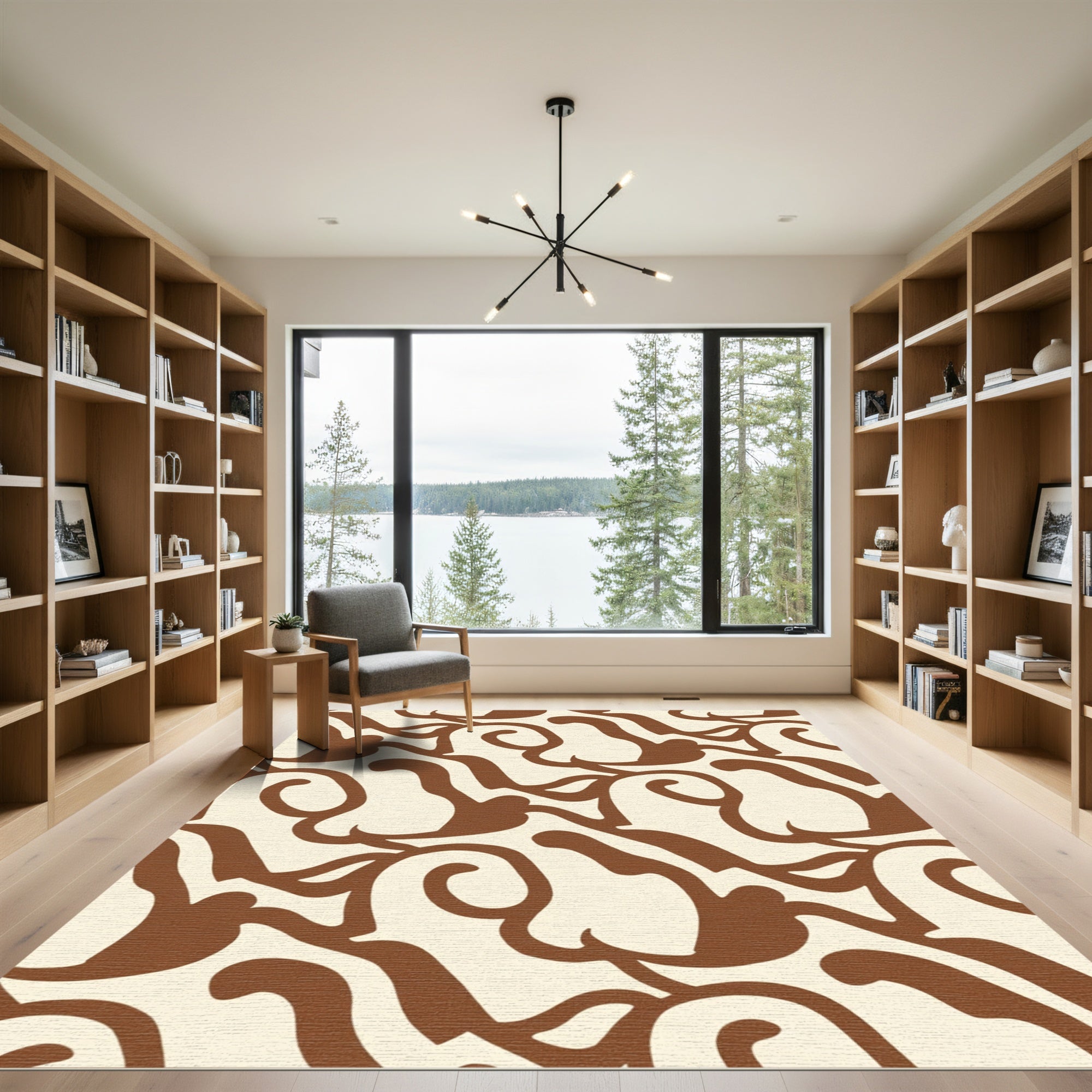 Brown Organic Swirls Cream Rug