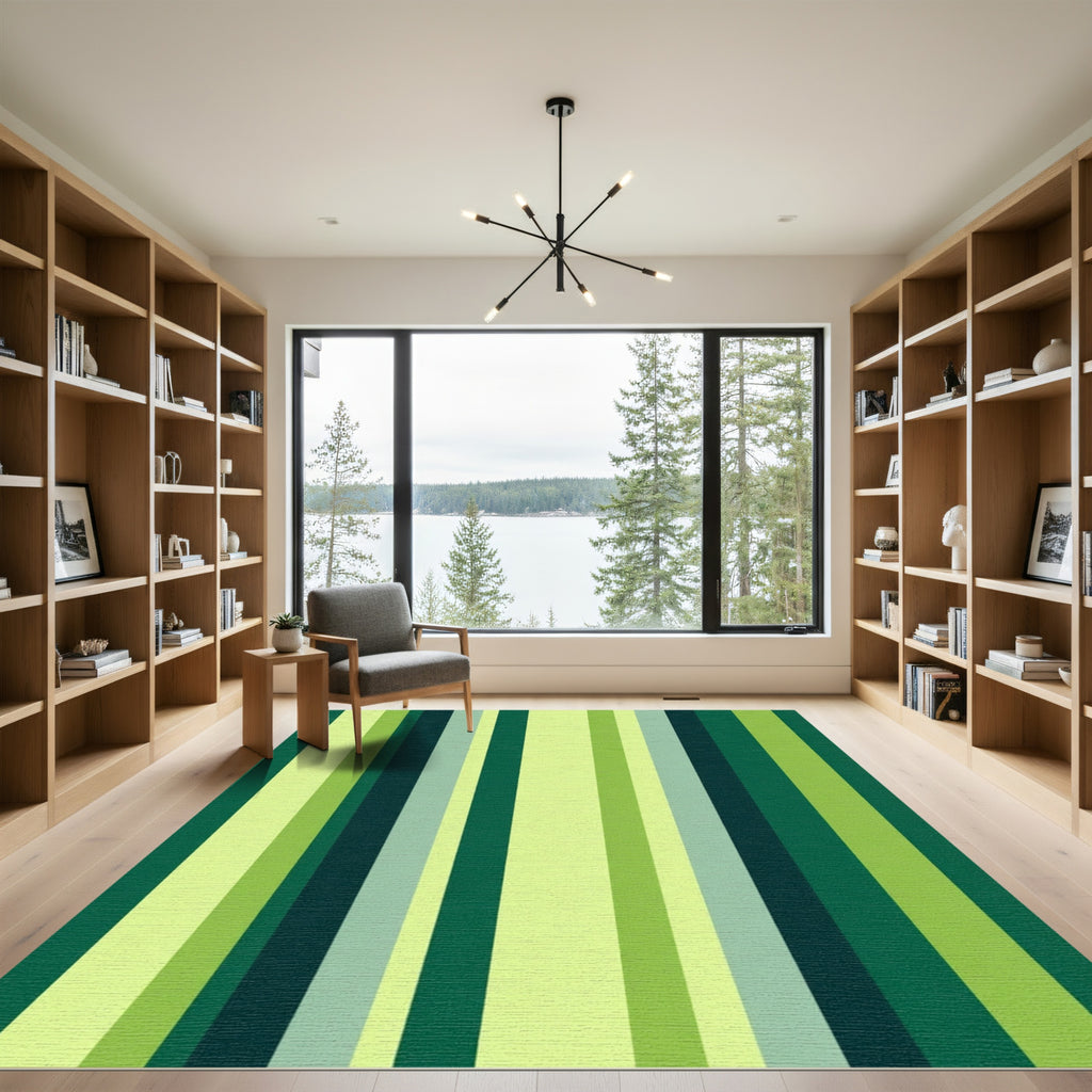 Forest Green Vertical Stripe Rug