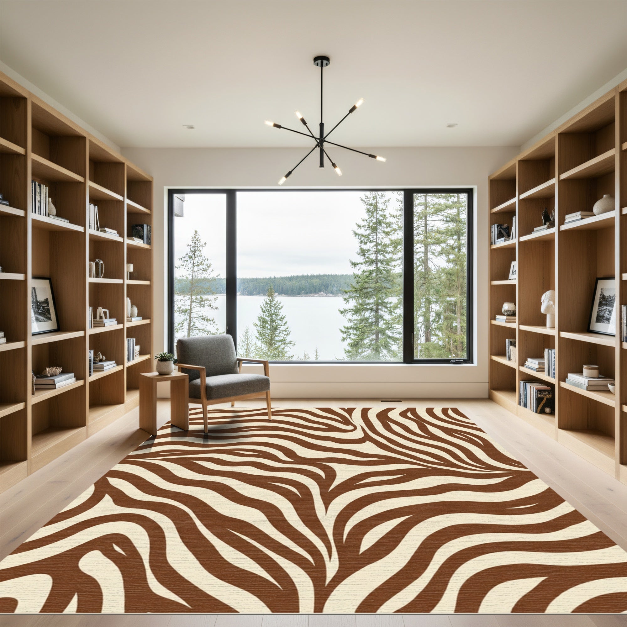 Brown Cream Wavy Animal Print Rug