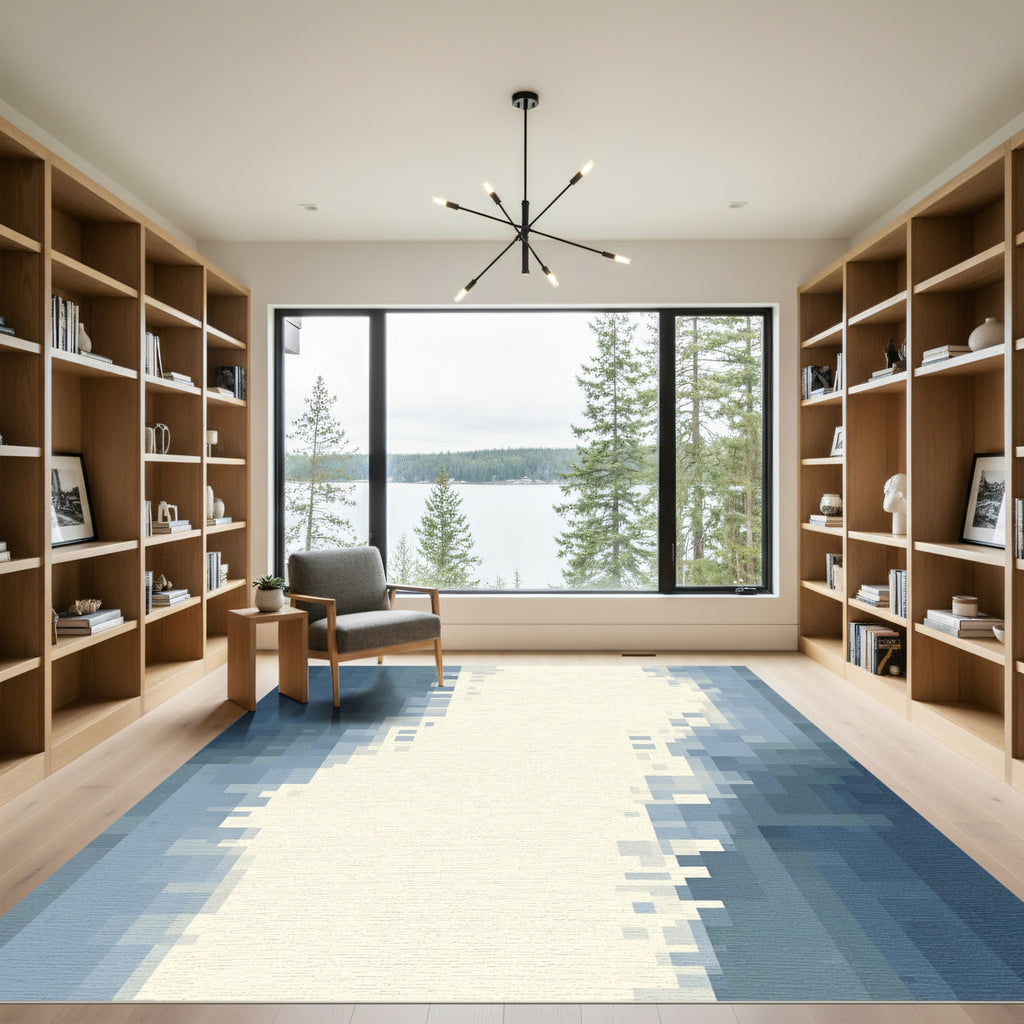 Modern Blue Pixelated Vertical Stripes Rug