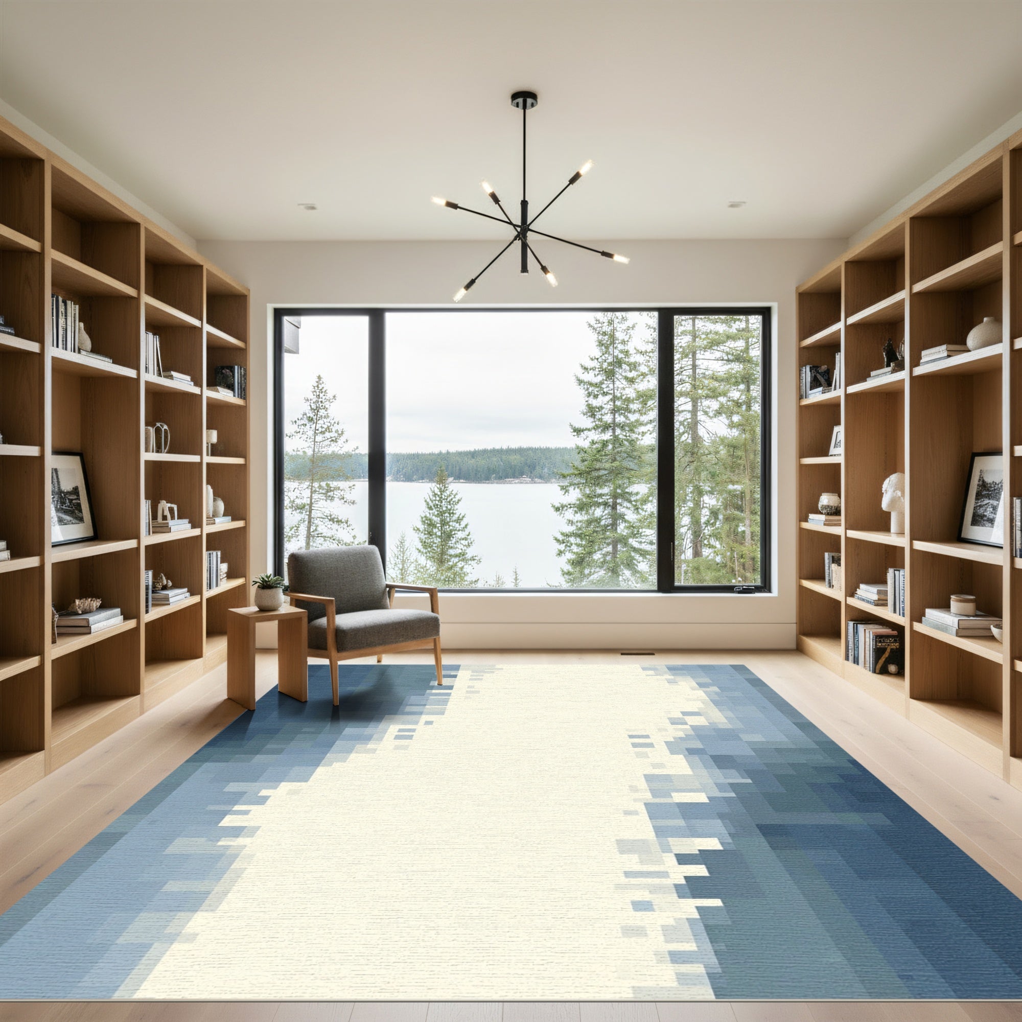 Modern Blue Pixelated Vertical Stripes Rug