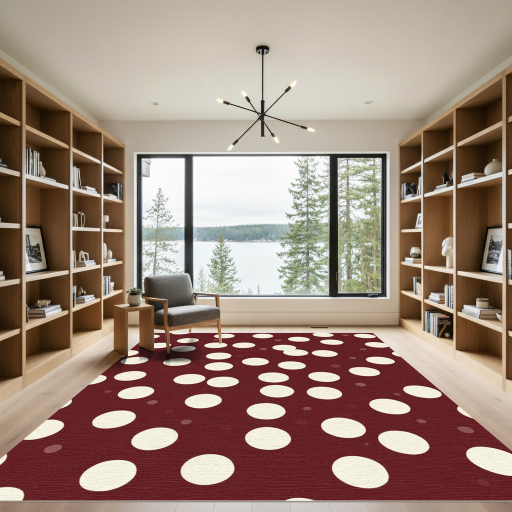 Crimson Cream Polka Dot Scatter Rug