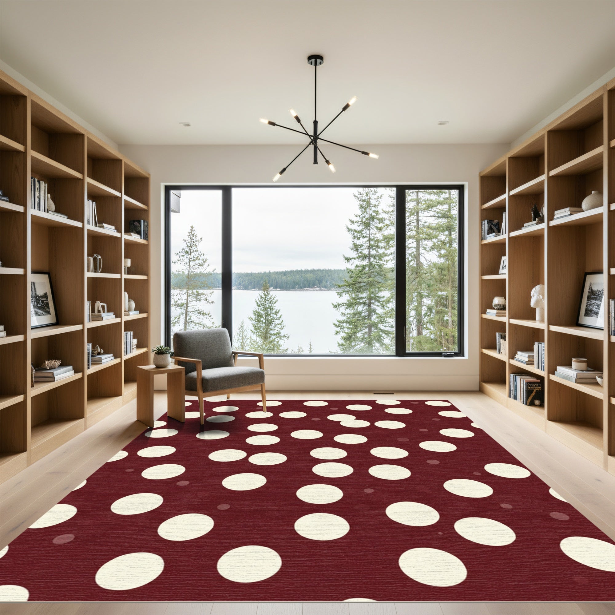 Crimson Cream Polka Dot Scatter Rug