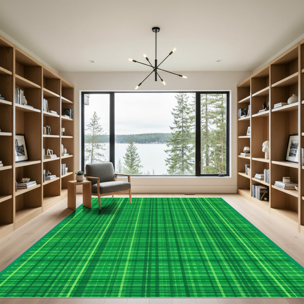 Green Tartan Plaid Fabric Rug