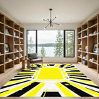 Vibrant Yellow Black Linear Burst Rug