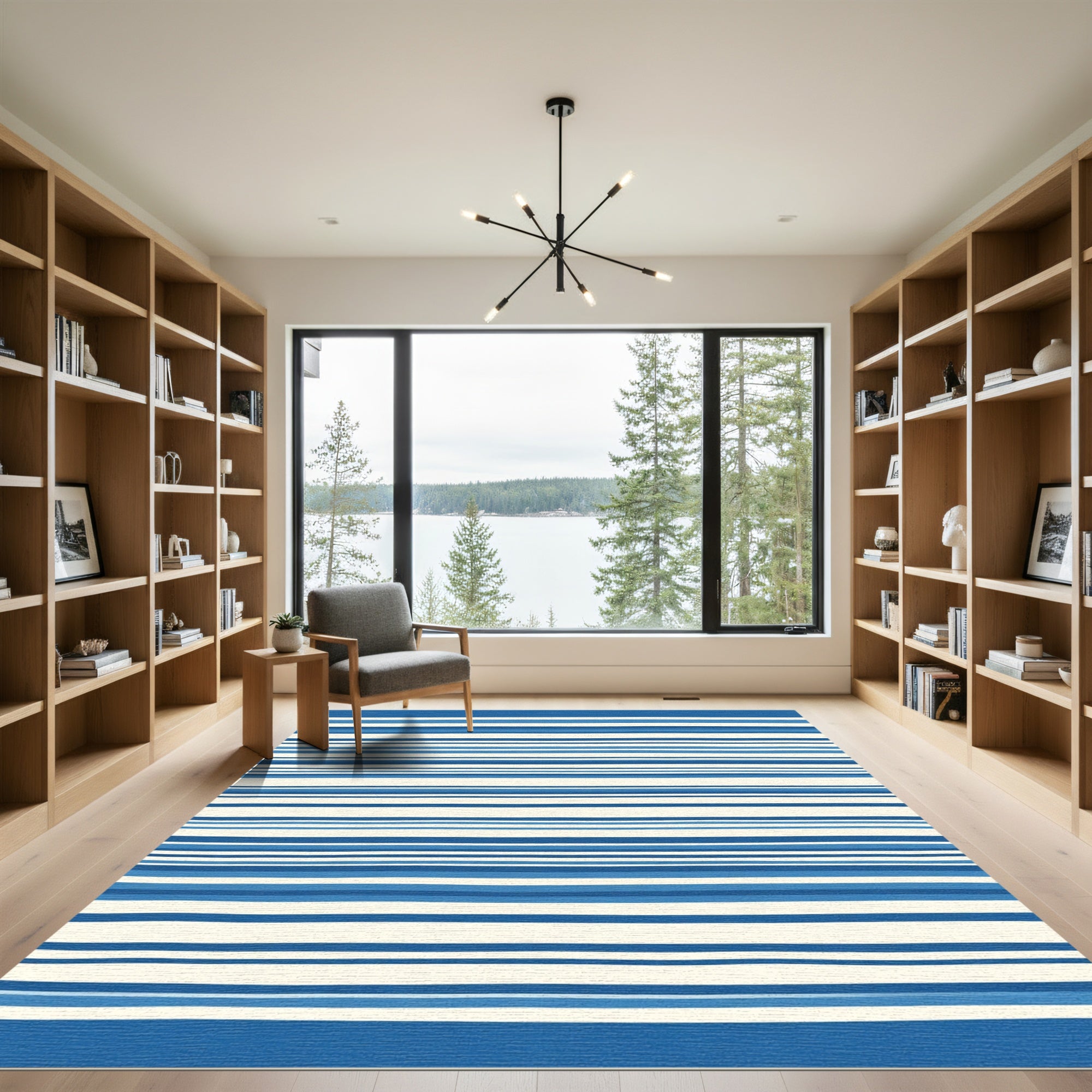 Navy White Multi Stripe Rug