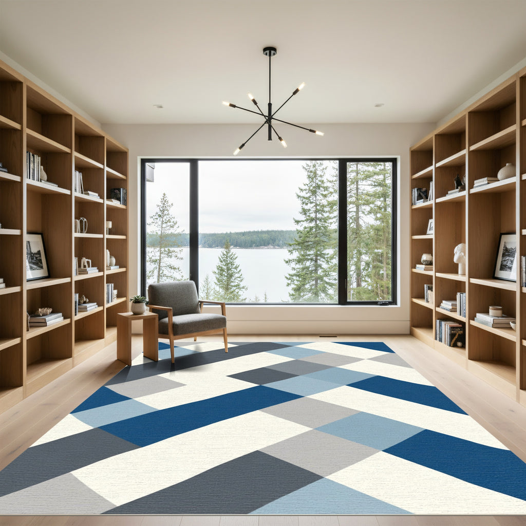 Abstract Blue Gray Checkerboard Rug